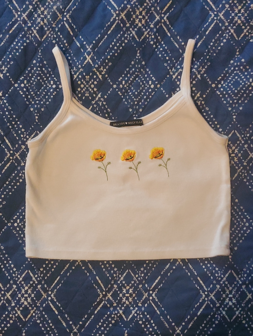 Embroidered Flowers White Crop Cami Top